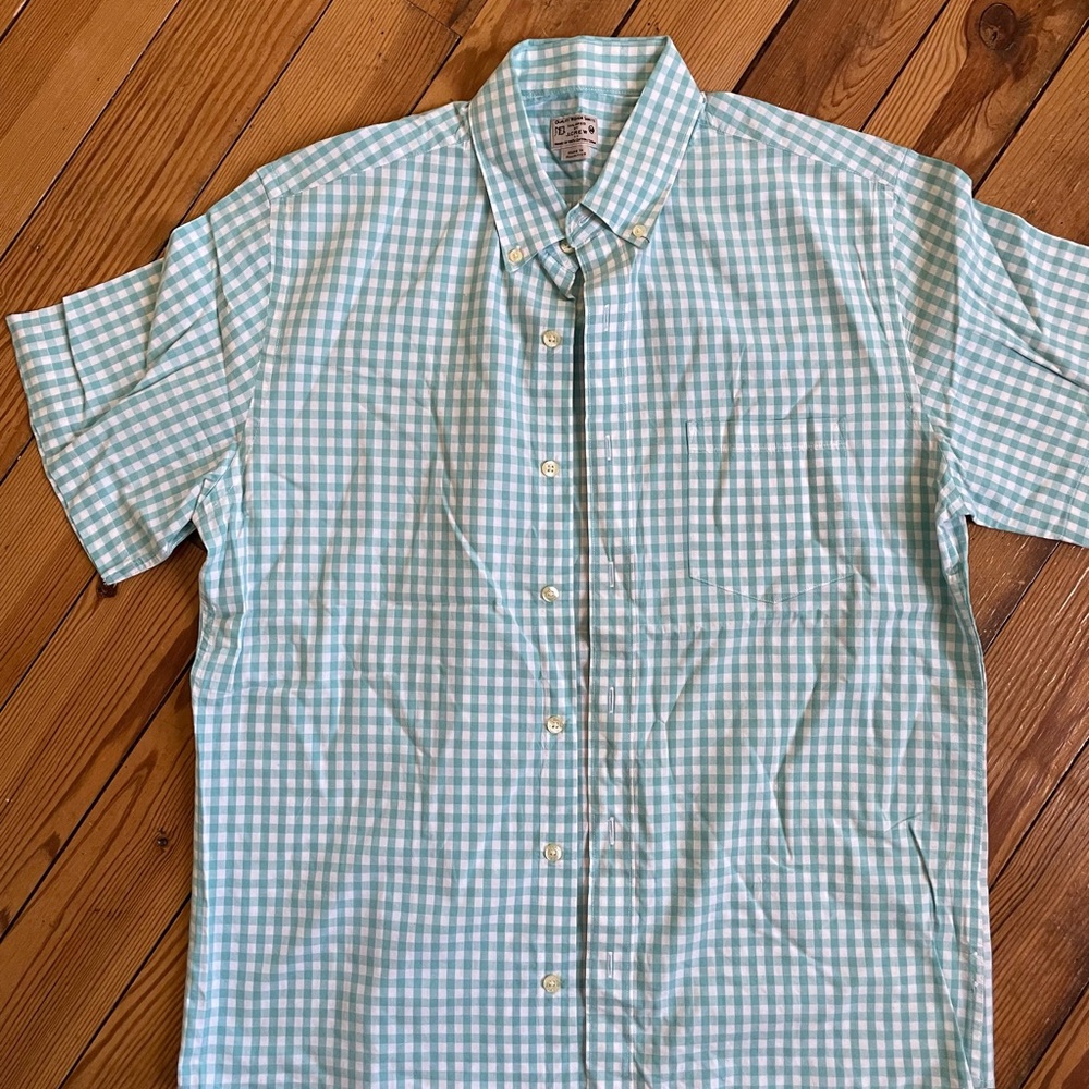 J. Crew Light Aqua and White Gingham Short-Sleeve Button-Down Shirt